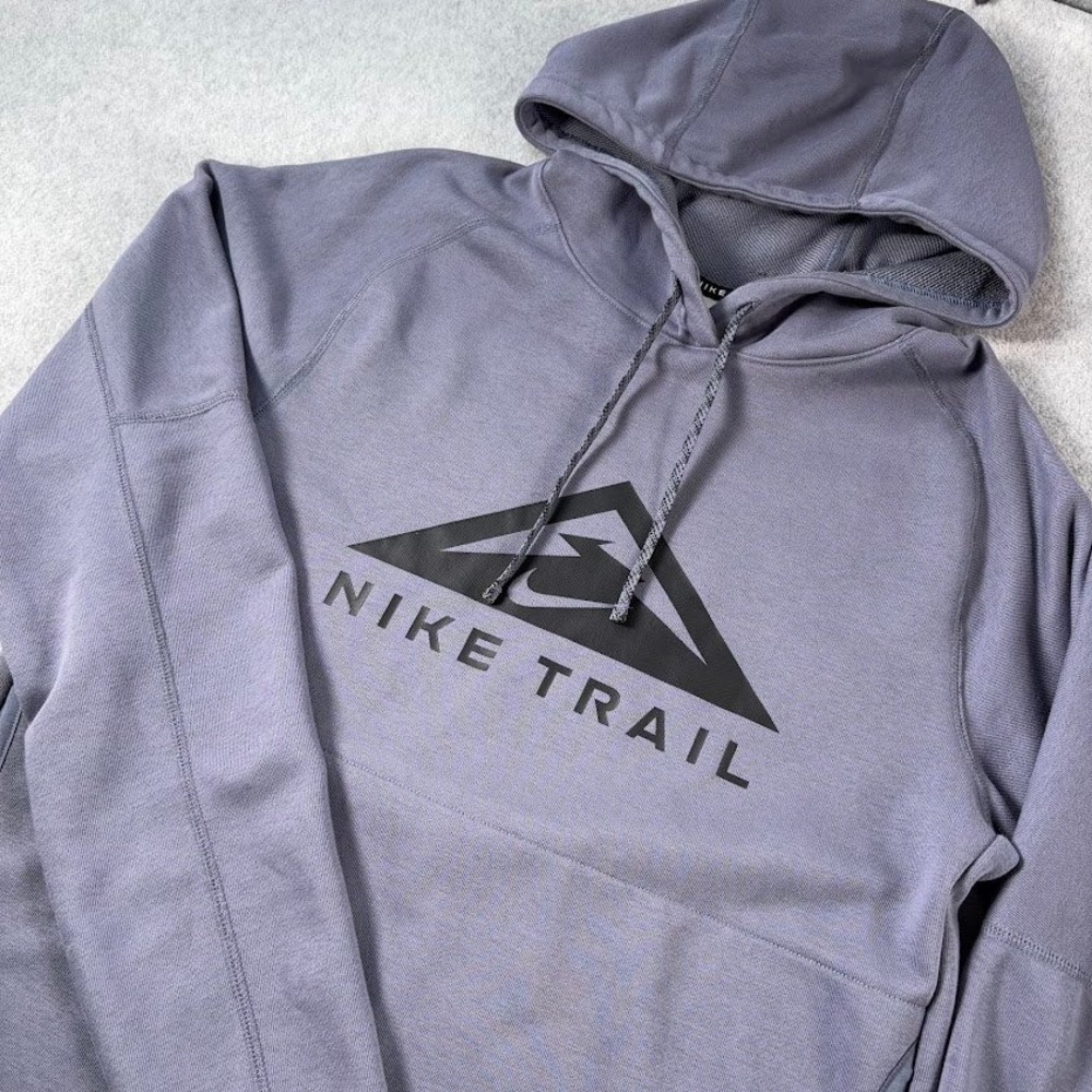Nike Trail Hoodie Men S gray Solid Dri-FIT Graphic Logo Pullover Activewear